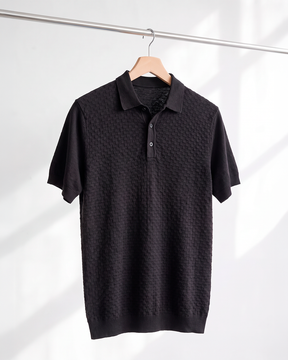 Camisa Polo em Tricô Texturizado Preto